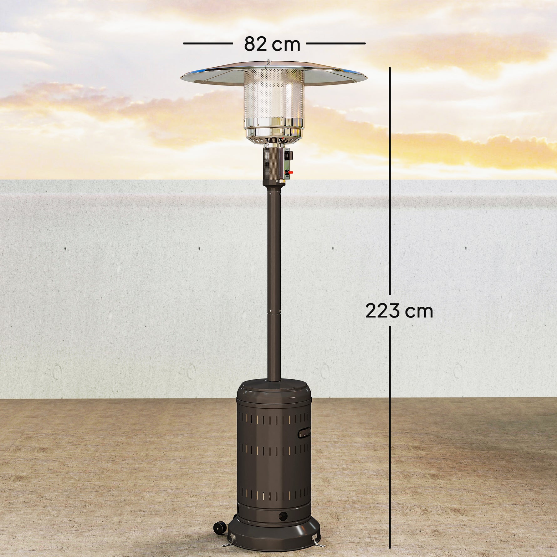 chauffage exterieur terrasse, parasol chauffant gaz portable 11 KW niveaux de chauffe réglable 82x82x223cm noir