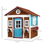 Cabane enfant extérieur maison enfant extérieure avec porte fenêtres et jardinières 114 x 126,4 x 135 cm Marron