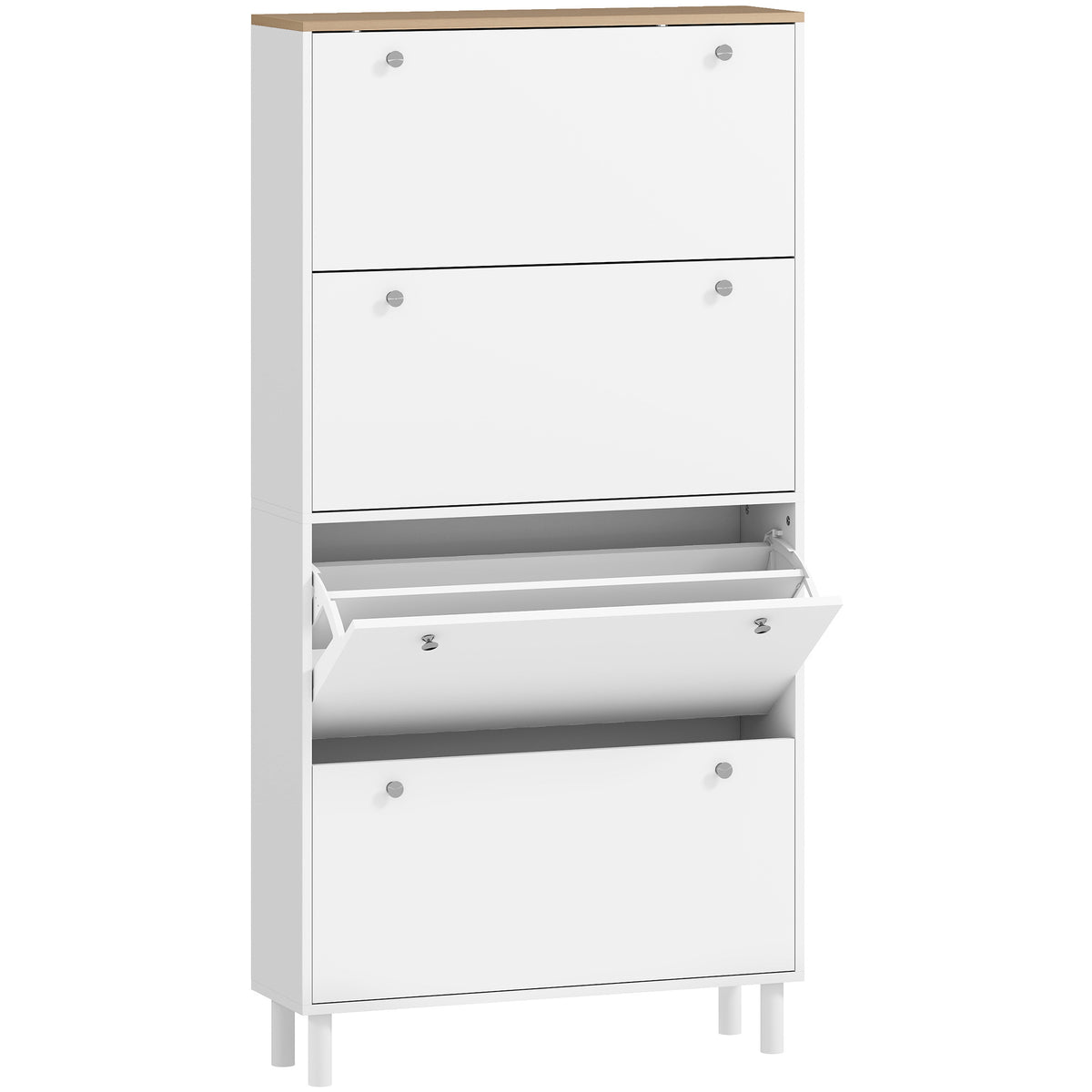 Meuble à Chaussures 32 Paires avec 4 Tiroirs Rabattables, Étagères Réglables, Moderne, 80 x 23,5 x 157 cm, Blanc