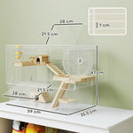 Cage à hamster à 3 niveaux, cage rongeur avec roue d'exercice, plateau profond transparent, 59 x 35,5 x 47 cm, blanc