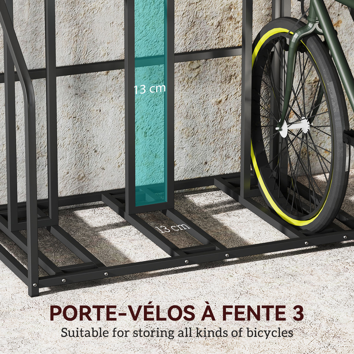 Supporto per biciclette, rastrelliera per 3 biciclette con cestello superiore, 4 ganci, 90 x 54 x 100 cm, nero