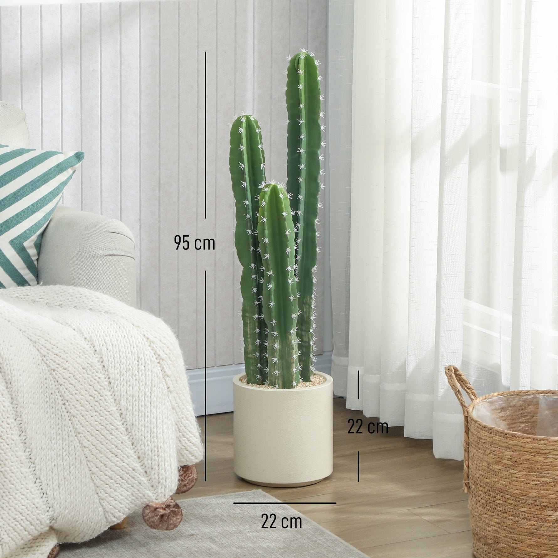 Cactus Artificiel 95 cm, Plante Artificielle en Pot, Tiges Réglables, Grand Réalisme, pour Maison et Bureau, Vert