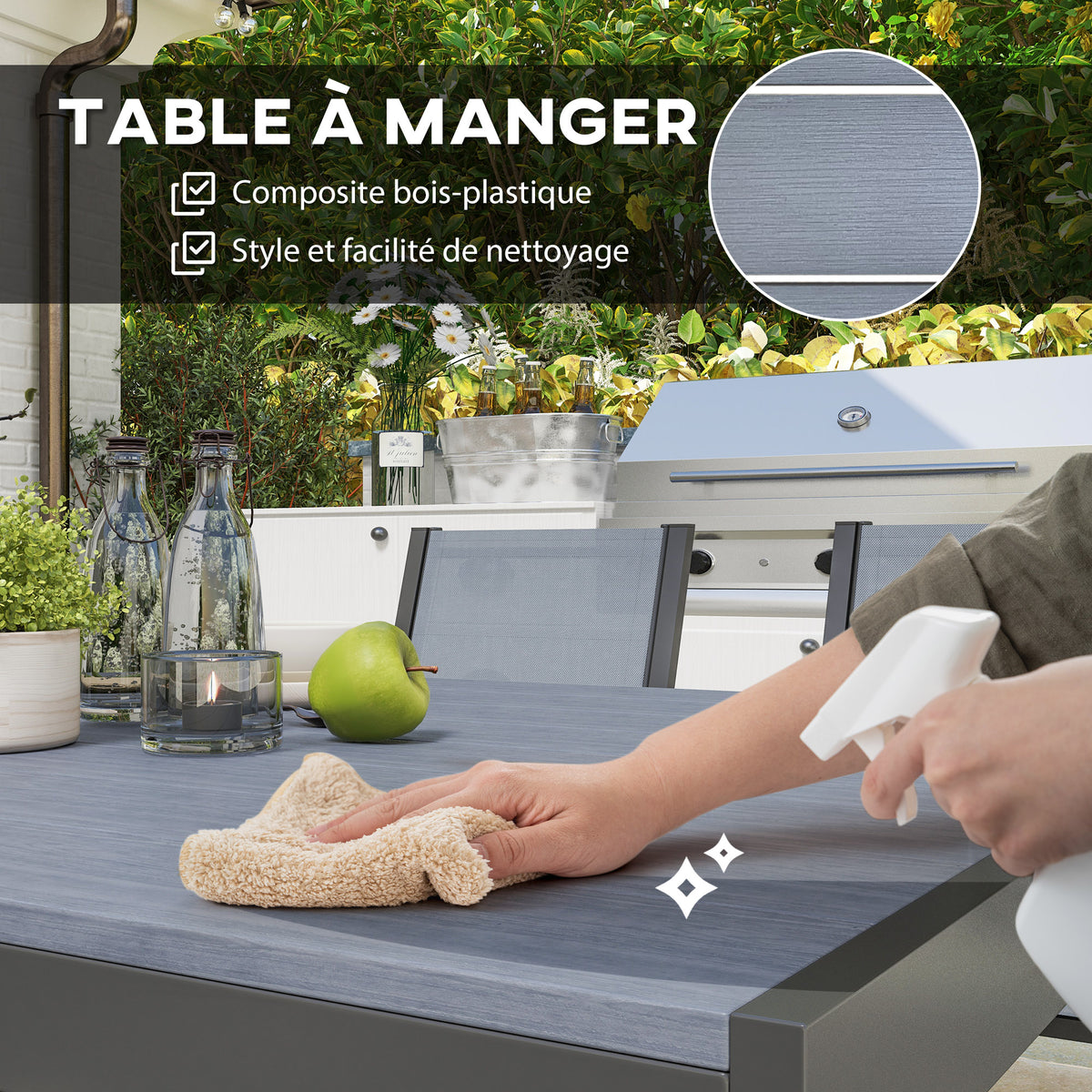 Ensemble de salle à manger de jardin pour 6 personnes salon de jardin extérieur cadres en acier chaises empilables gris