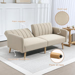 Canapé Convertible 2 Places Design scandinave Dossier inclinable 3 Positions Pieds Bois Tissu Aspect Lin Beige