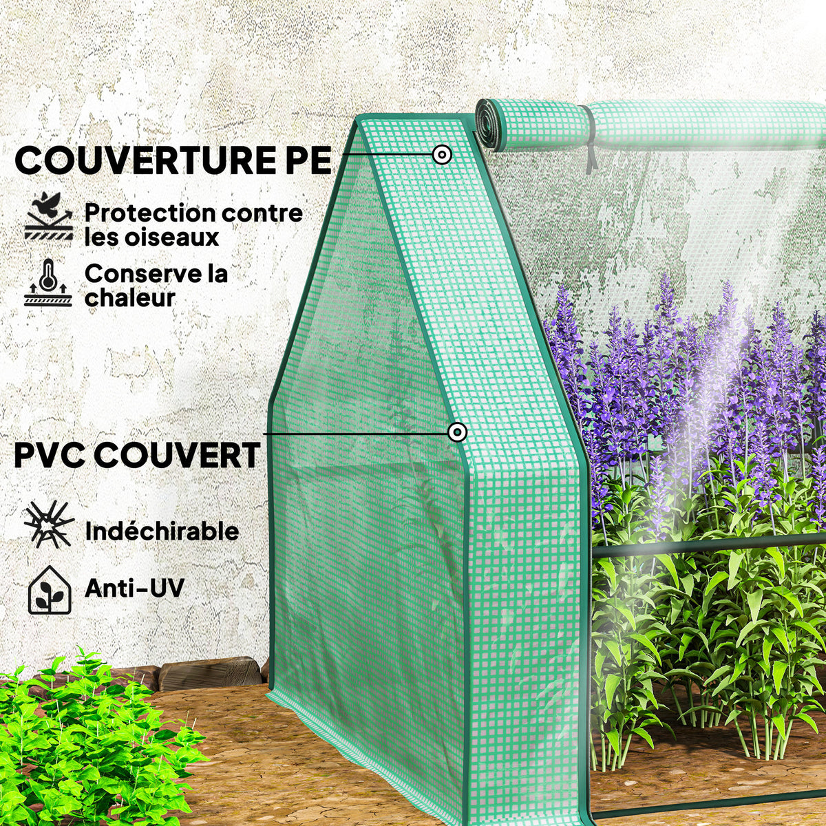 Mini Serre de Jardin mini serre tunnel 4 fenêtres avec Zip enroulables Acier PE 140 g/m² Anti-UV 360x90x90cm Vert