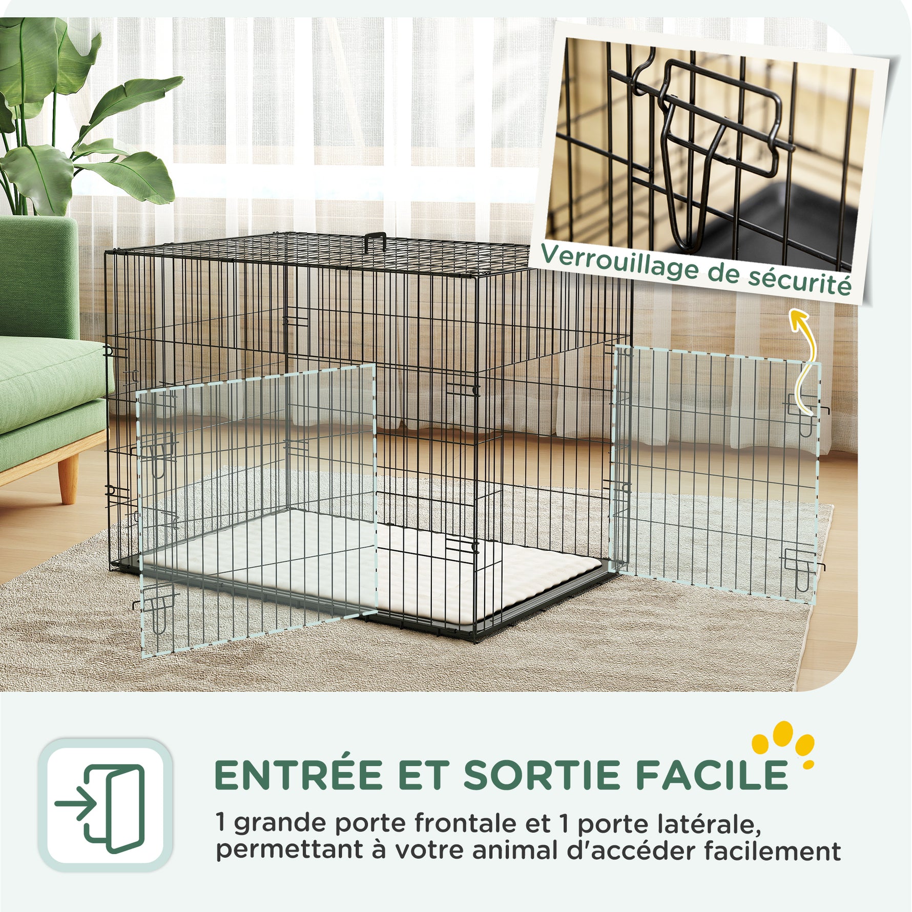 Cage caisse de transport pliante pour chien poignée, plateau amovible, coussin fourni 90 x 57,5 x 62 cm noir