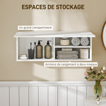 Armoire murale de salle de bain, meuble de rangement suspendu avec porte à charnières, 80 x 25 x 30 cm, blanc