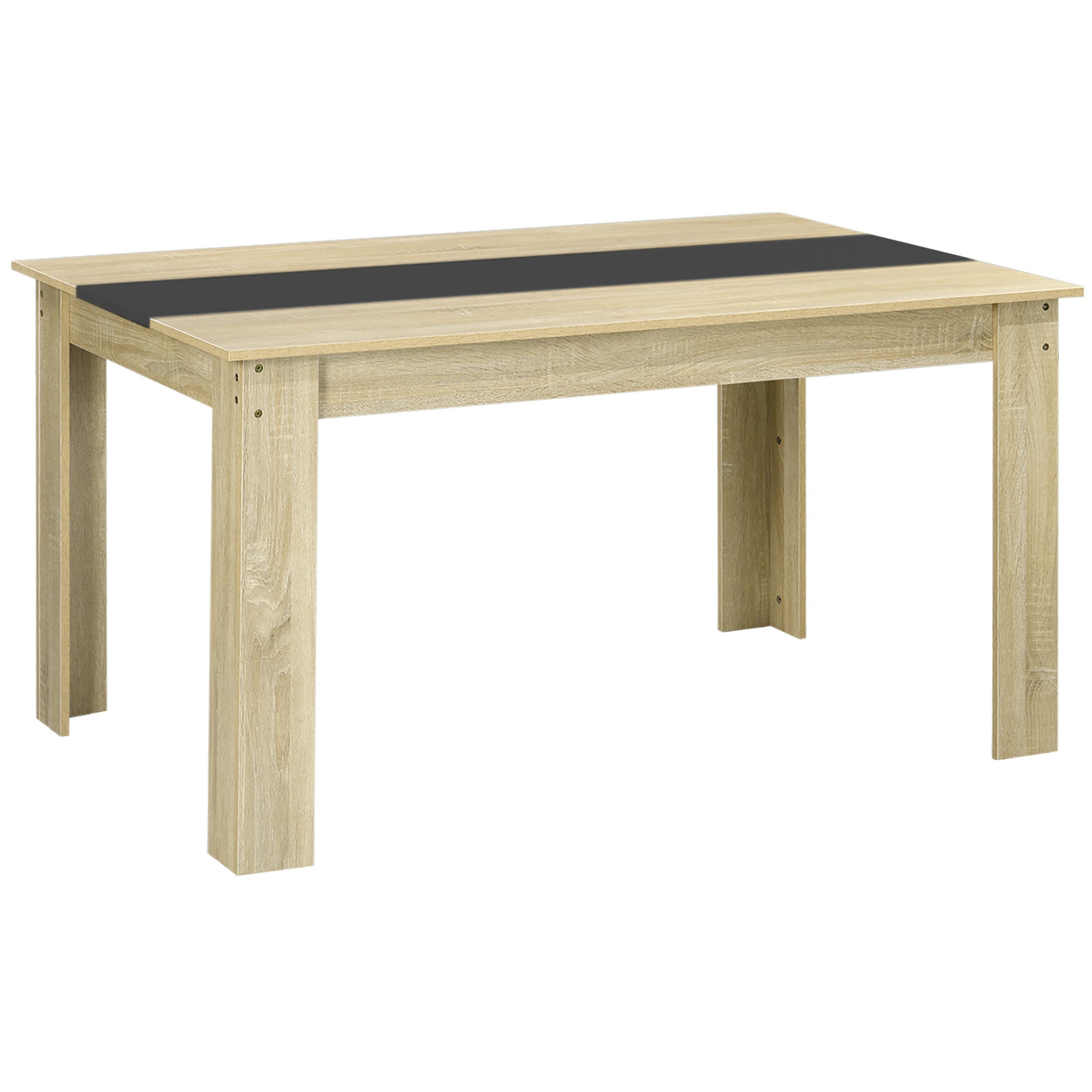 Table de salle à manger pour 6 personnes en bois aspect naturel et noir, dim. 140L x 90l x 75H cm