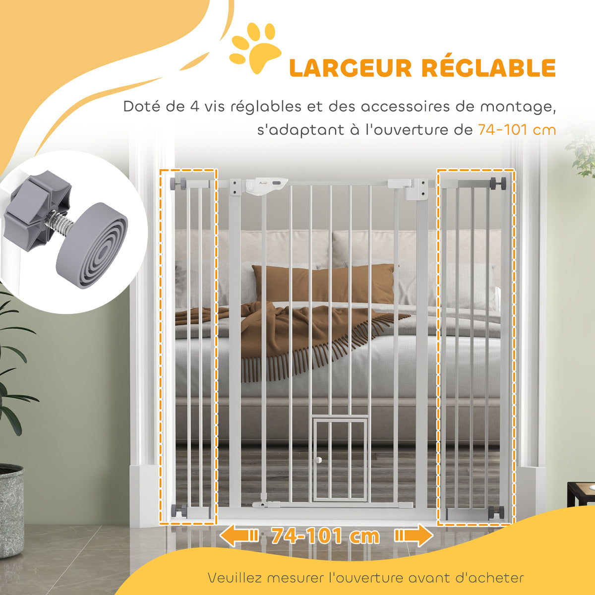 Barrière de sécurité animaux de 104,1H cm avec porte fermeture automatique système de double verrouillage blanc