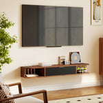 Meuble TV Suspendu, Meuble Télé pour Téléviseur jusqu'à 50 Pouces, Tiroir Rabattable, 2 Étagères, 120x24x16cm, Noyer