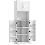 Buffet haut cuisine armoire de cuisine, 4 portes plan de travail 8 porte-épices étagères réglables 60x40x181,5cm blanc