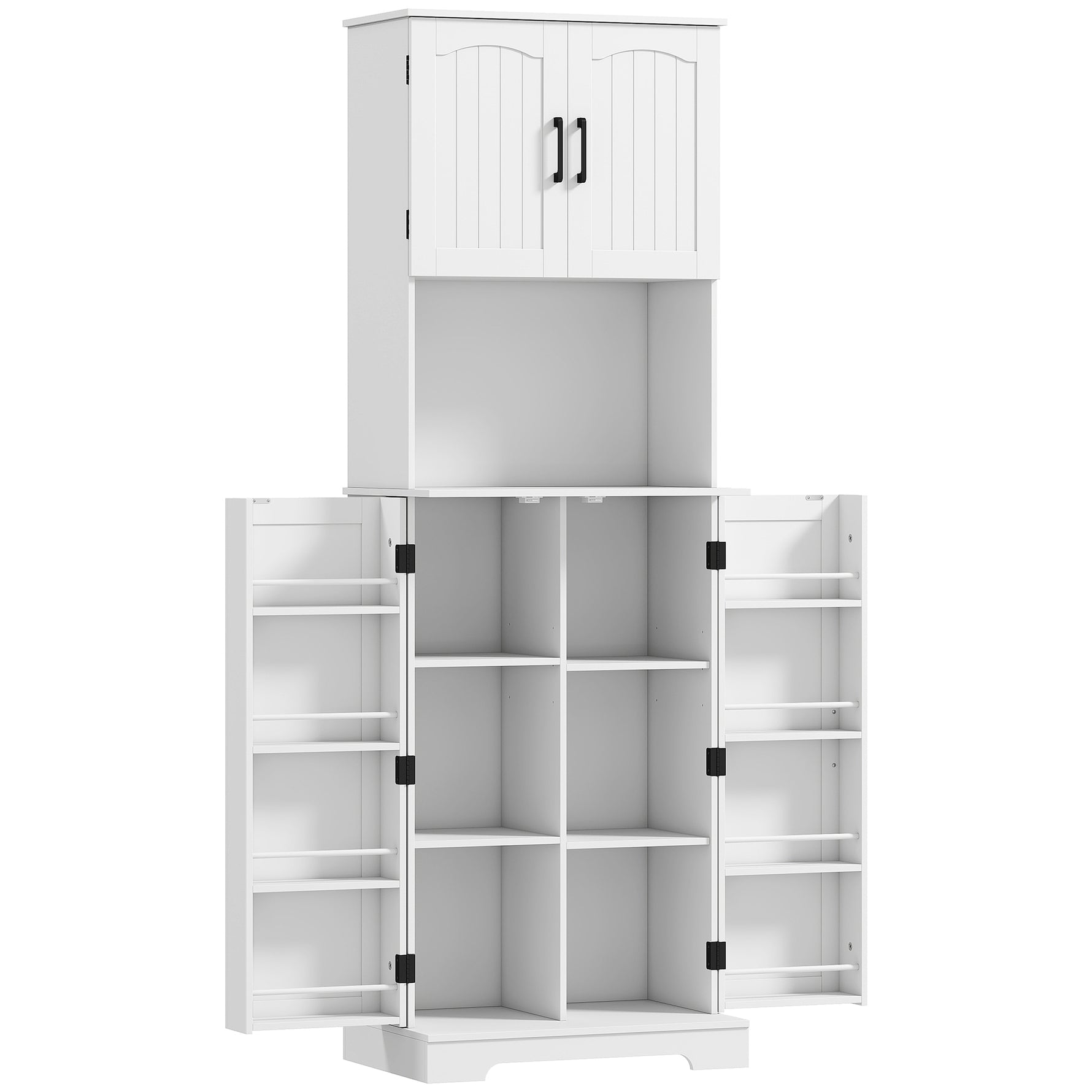 Buffet haut cuisine armoire de cuisine, 4 portes plan de travail 8 porte-épices étagères réglables 60x40x181,5cm blanc