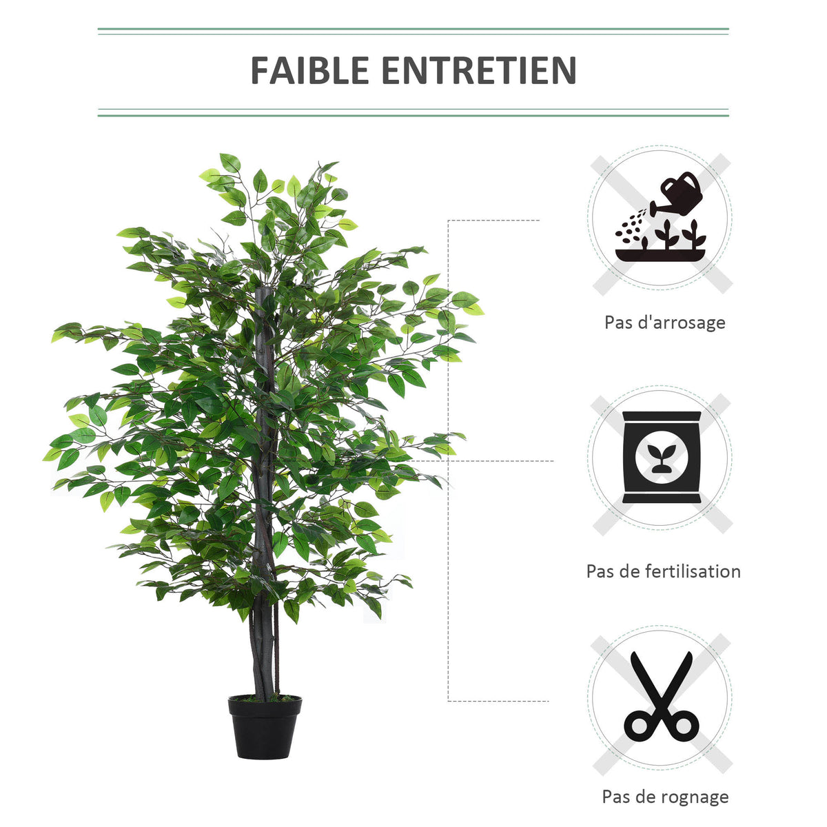 Arbre Artificiel Plante Artificielle ficus H.1,45 m Tronc Branches Liane Lichen Feuilles Grand réalisme Pot Inclus