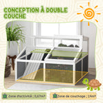 Maison enclos cage pour petit animal tortue avec 2 espaces toit en polycarbonate 3 portes rampe 115 x 115 x 82 cm gris