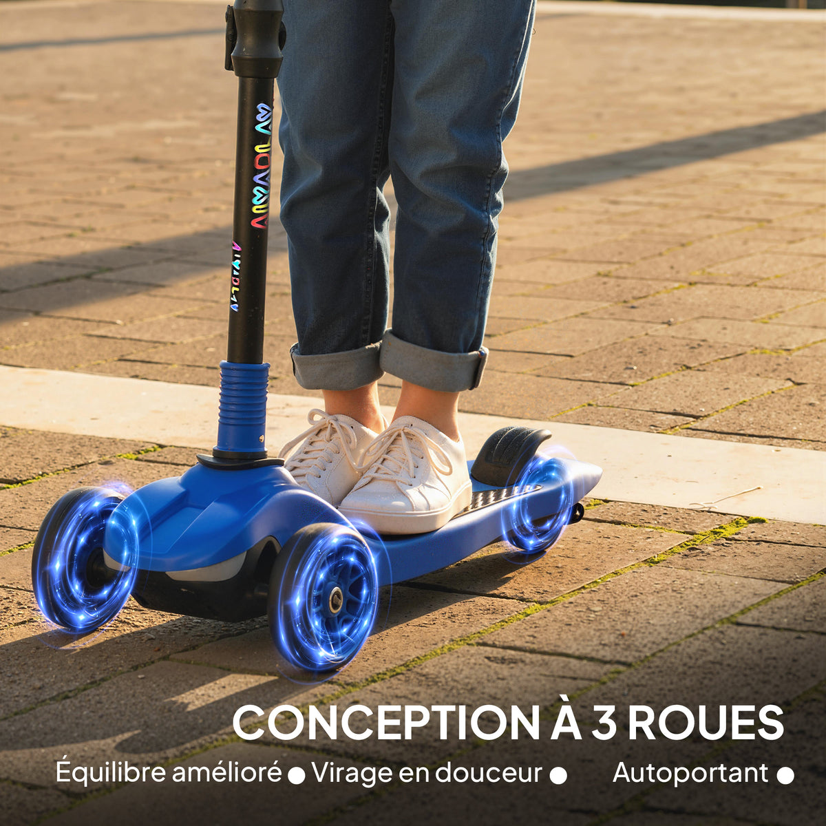 Trottinette électrique pour enfants 6+ ans, pliable 3 roues démarrage zéro, vitesse maximale 8 km/h 64 x 29 x 83 cm bleu