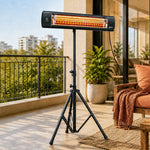 Radiateur Infrarouge sur Pied 2500 W IP65, Télécommande, Minuterie, 3 Niveaux, Hauteur Réglable, 87x81x180cm, Noir