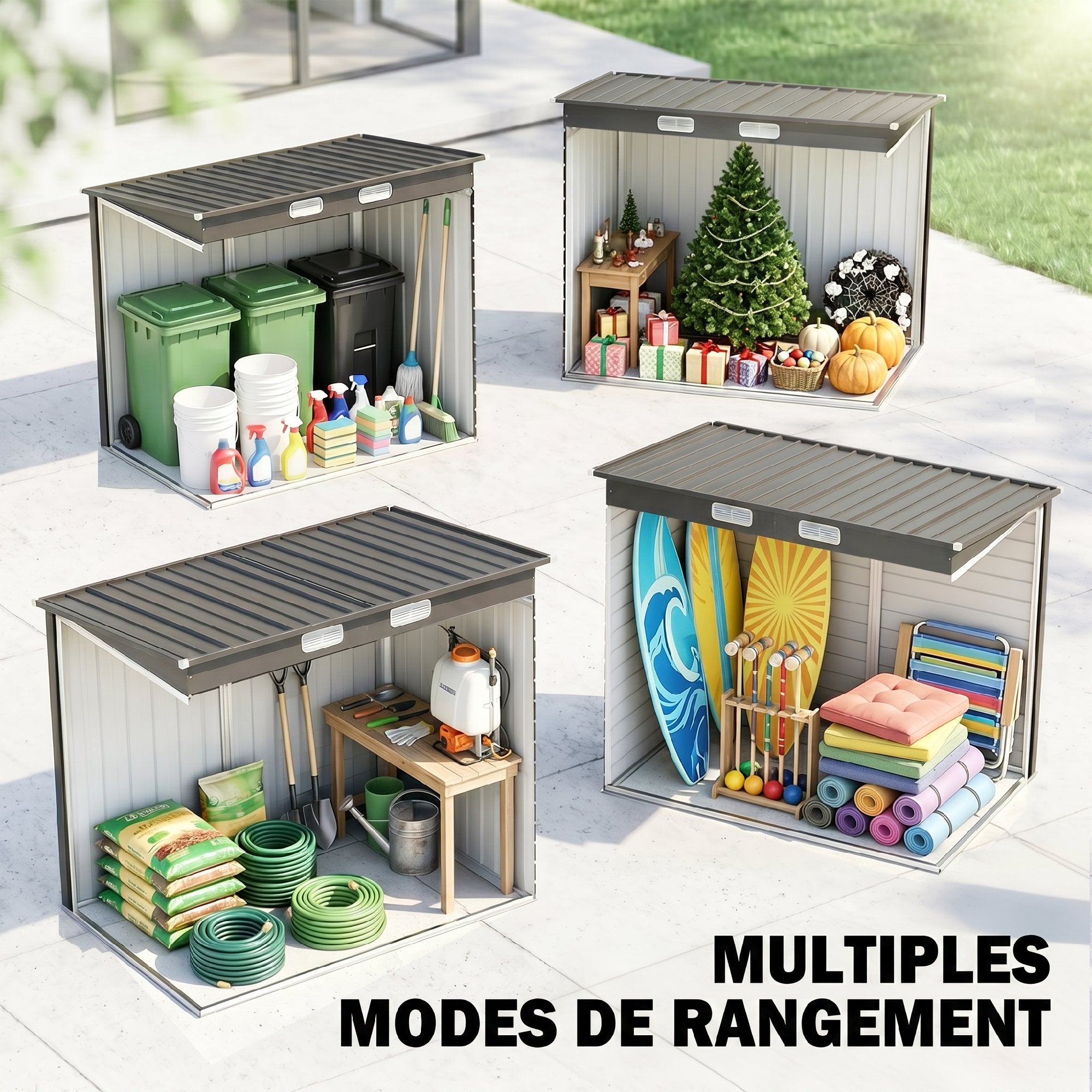 Abri de jardin 2,3m² - pour Outils - cabanon Porte verrouillable - dim. 191L x 130P x 166,5-183H cm - acier