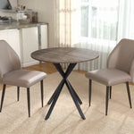 Table à manger ronde pour 2 personnes avec plateau aspect bois et piètement croisé en acier, marron