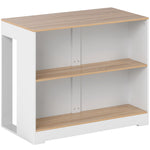 Table de bar, table haute cuisine à 3 niveaux 2 compartiments ouverts, plateau effet bois naturel 113 x 60 x 90 cm blanc