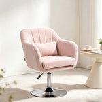 Fauteuil de salon coussins lombaires hauteur réglable pivotant 360° piètement en métal rose