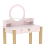 Toeletta per bambini in legno con specchio e sgabello, tavolo da trucco per bambini con cassetto e ripiano, da 3 a 6 anni, rosa