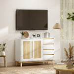 Buffet, meuble de rangement avec 2 portes et 4 tiroirs, étagère réglable, 120 x 40 x 86 cm, blanc et chêne