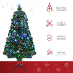Sapin de Noël Artificiel Lumineux 120H cm Fibre Optique LED Multicolore + Support Pied 130 Branches étoile Sommet Brillante Vert