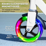 Trottinette enfants 3 à 8 ans, trottinette pliable à 2 roues LED roues lumineuses, 4 réglages en hauteur, blanc