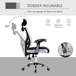 Fauteuil de bureau, chaise de bureau en maille avec hauteur réglable, dossier inclinable, 62x67x118cm, noir et blanc