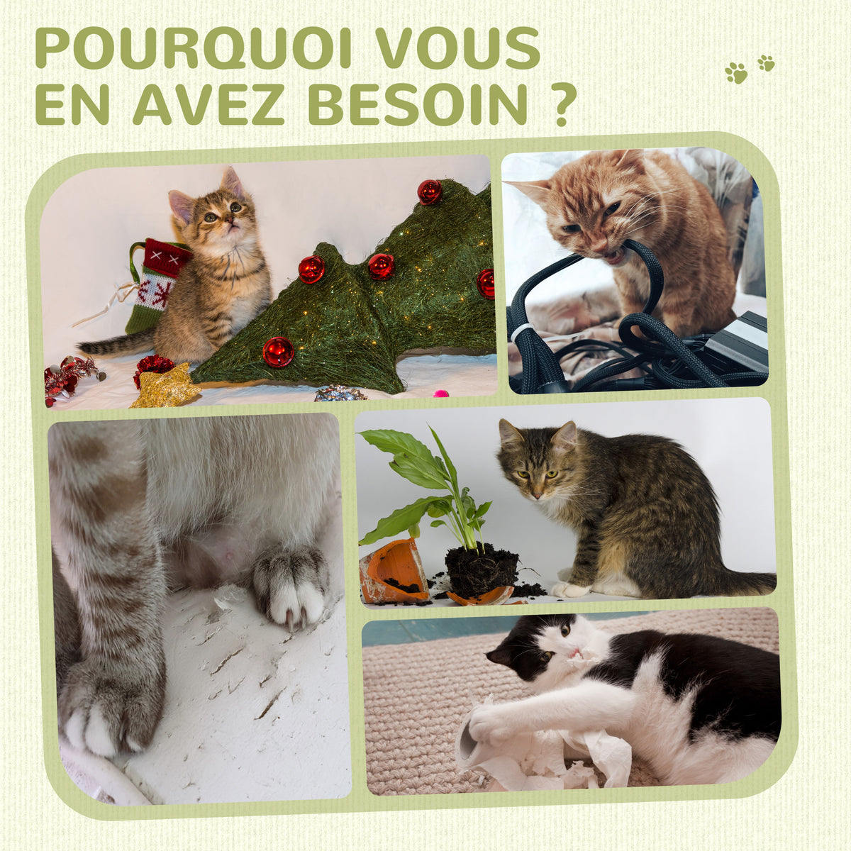 Poteau à gratter pour chat griffoir pour chat balle avec clochette 2 brosses de toilettage 59,5 x 39 x 79 cm beige crème