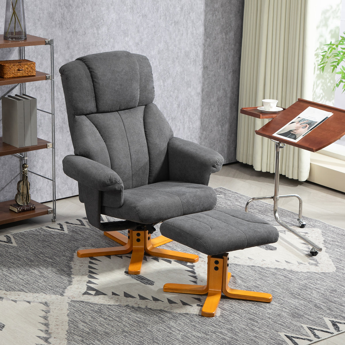 Fauteuil relax avec repose-pied, fauteuil de relaxation, dossier inclinable, assise rembourrée, 79x80x104cm, gris foncé