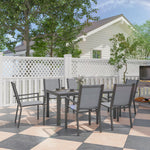 Ensemble de salle à manger de jardin pour 6 personnes salon de jardin extérieur cadres en acier chaises empilables gris