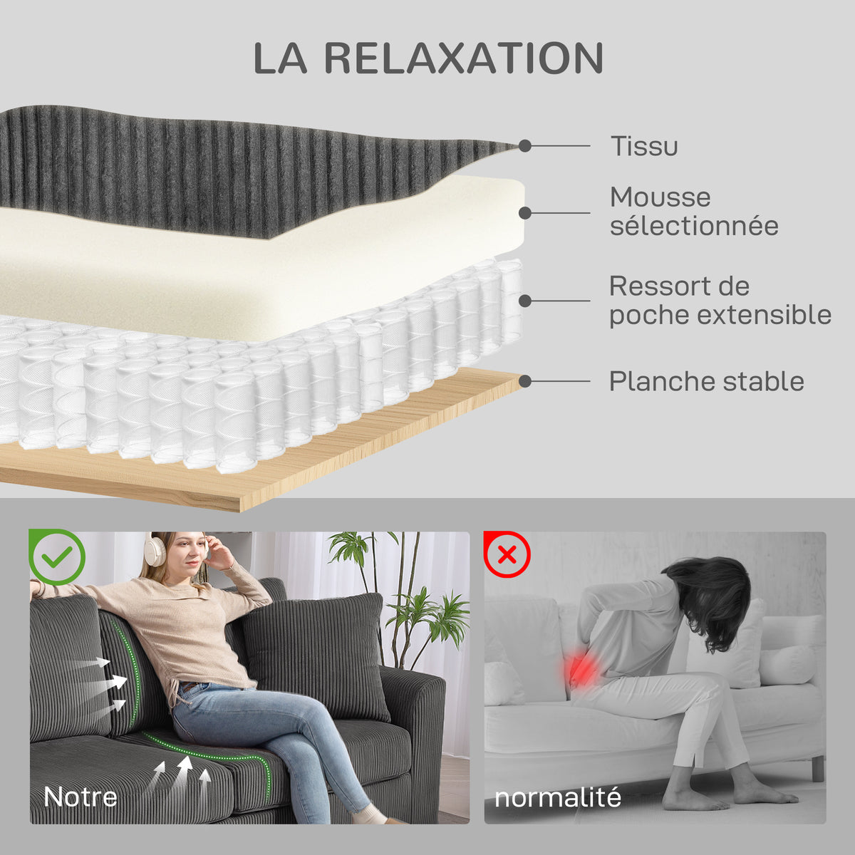 Sofá de 3 plazas de 212 cm con 2 cojines de muelles, tejido de pana, para salón, dormitorio, oficina en casa, gris oscuro