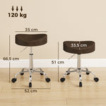 Tabouret à roulettes, tabouret de salon avec hauteur réglable 51-66 cm et assise rembourrée, pivotant 360°, marron