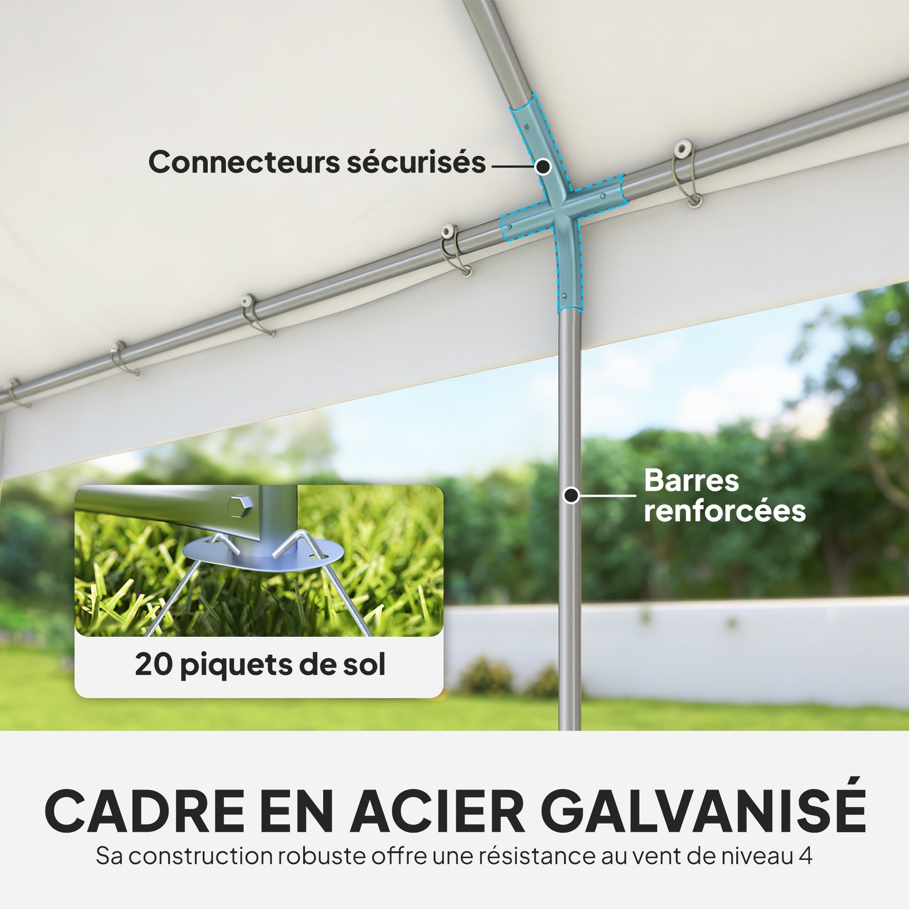 Tente de Réception Barnum Structure Acier Galvanisé Barres de Renfort 4 Parois Latérales Fenêtres UPF 30+ 4x6m Blanc