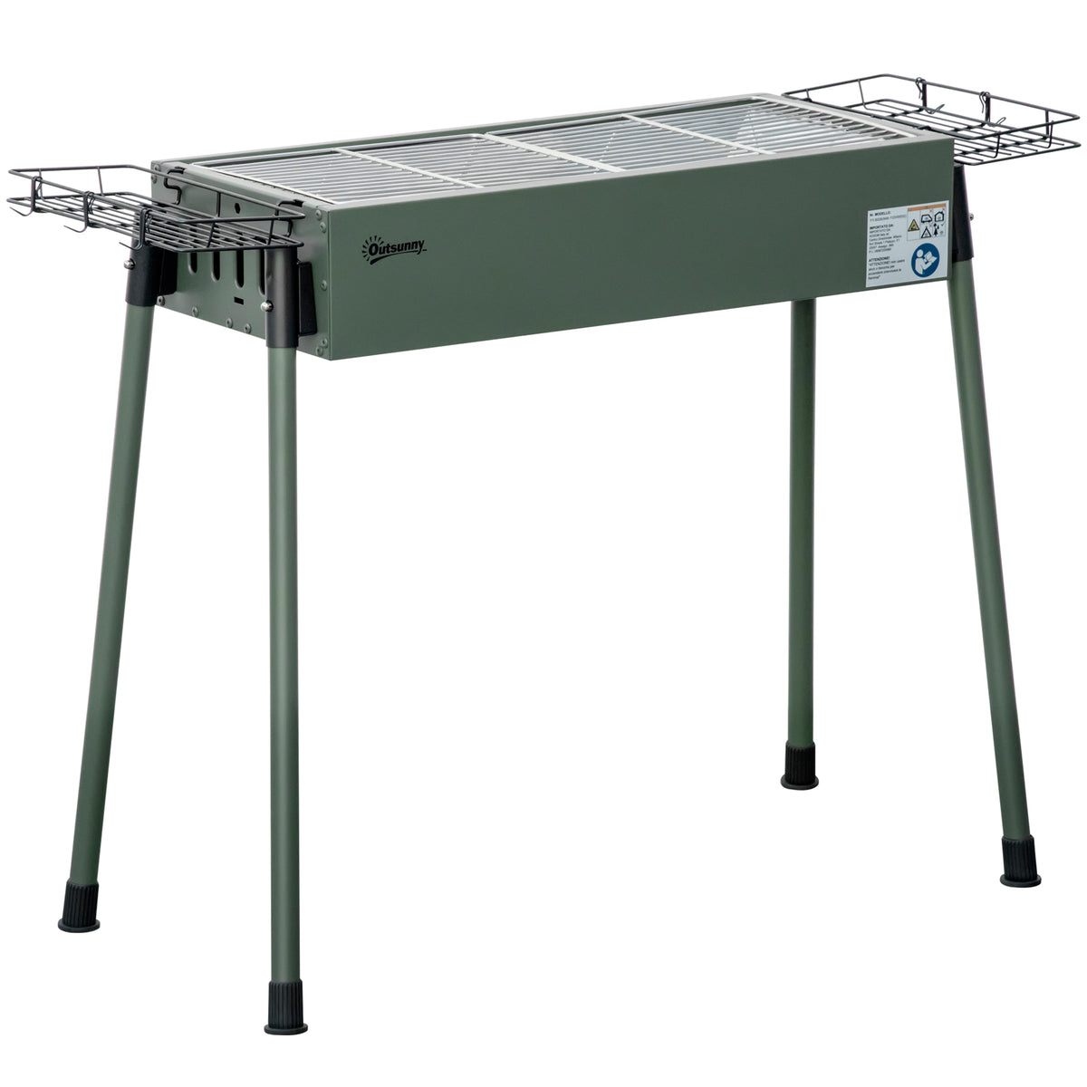 Barbecue au charbon de bois avec 2 grilles portable BBQ Grill sur Pieds amovibles2 paniers latéraux, 94L x 39l x 70H cm