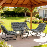Salon de Jardin 4 Pièces avec Coussins Épais 8cm Ensemble Mobilier Extérieur en Acier et Textilène Respirant Gris