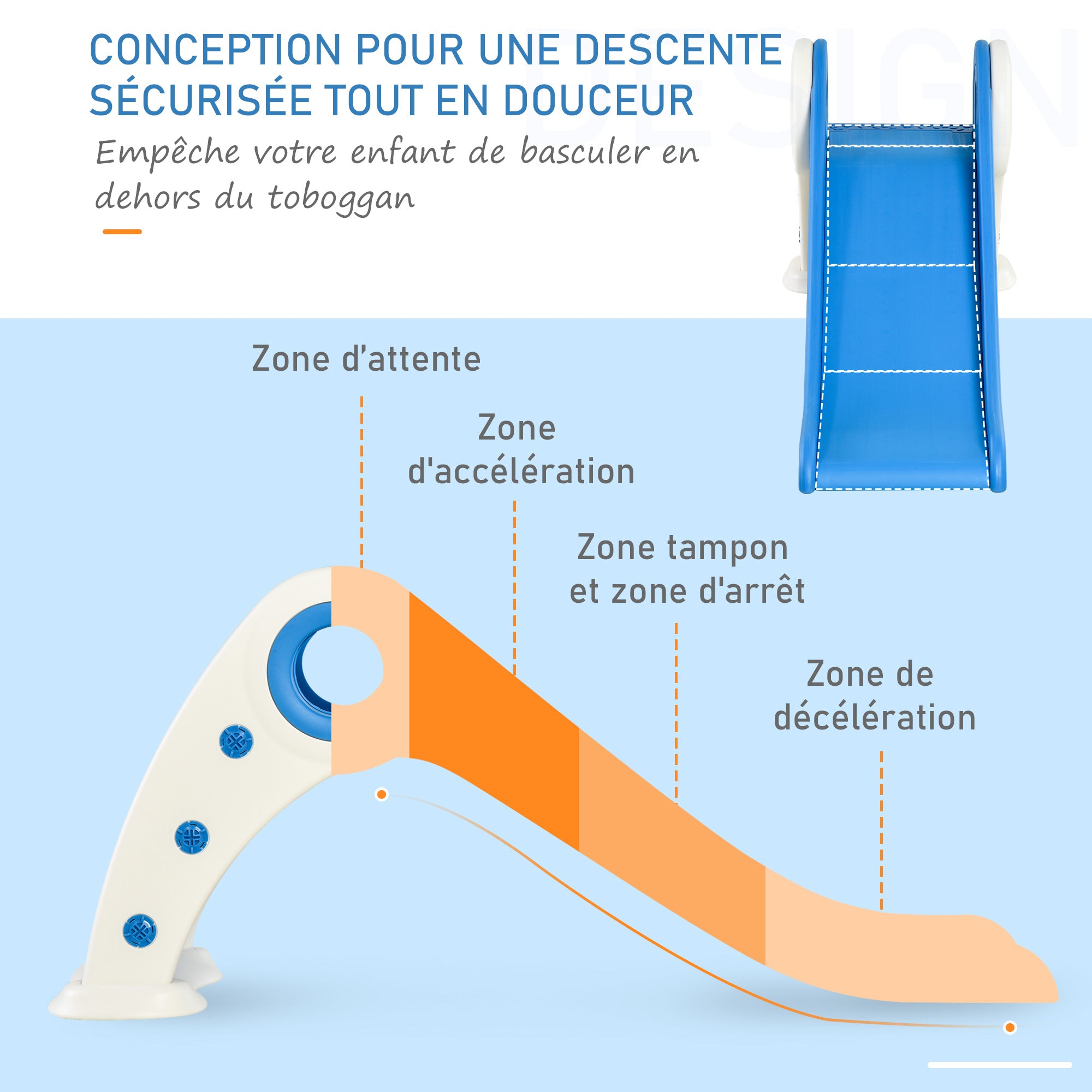 Toboggan Enfant Pliable pour Usage intérieur et extérieur 3 à 6 Ans 120 x 50 x 56 cm HDPE Bleu