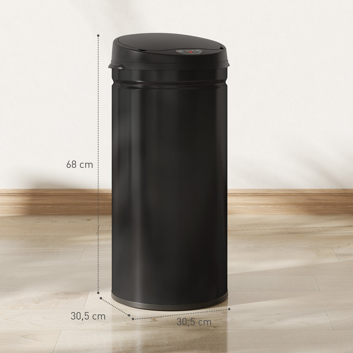 Poubelle cuisine automatique 42L acier inoxydable, poubelle à couvercle à fermeture en douceur, 30,5x30,5x68cm, noir