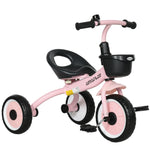 Tricycle enfants avec sonnette et panier selle réglable avec dossier - pour enfant de 2 à 5 ans rose