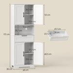 Buffet cuisine, armoire de cuisine avec 4 portes, tiroir, compartiment ouvert et étagères réglables, 60x30x172cm, blanc