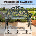 Banc de Jardin 2 Places Style néo-rétro Motif Rose Lignes fuselées 100L x 54l x 78H cm Fonte d'aluminium Vert