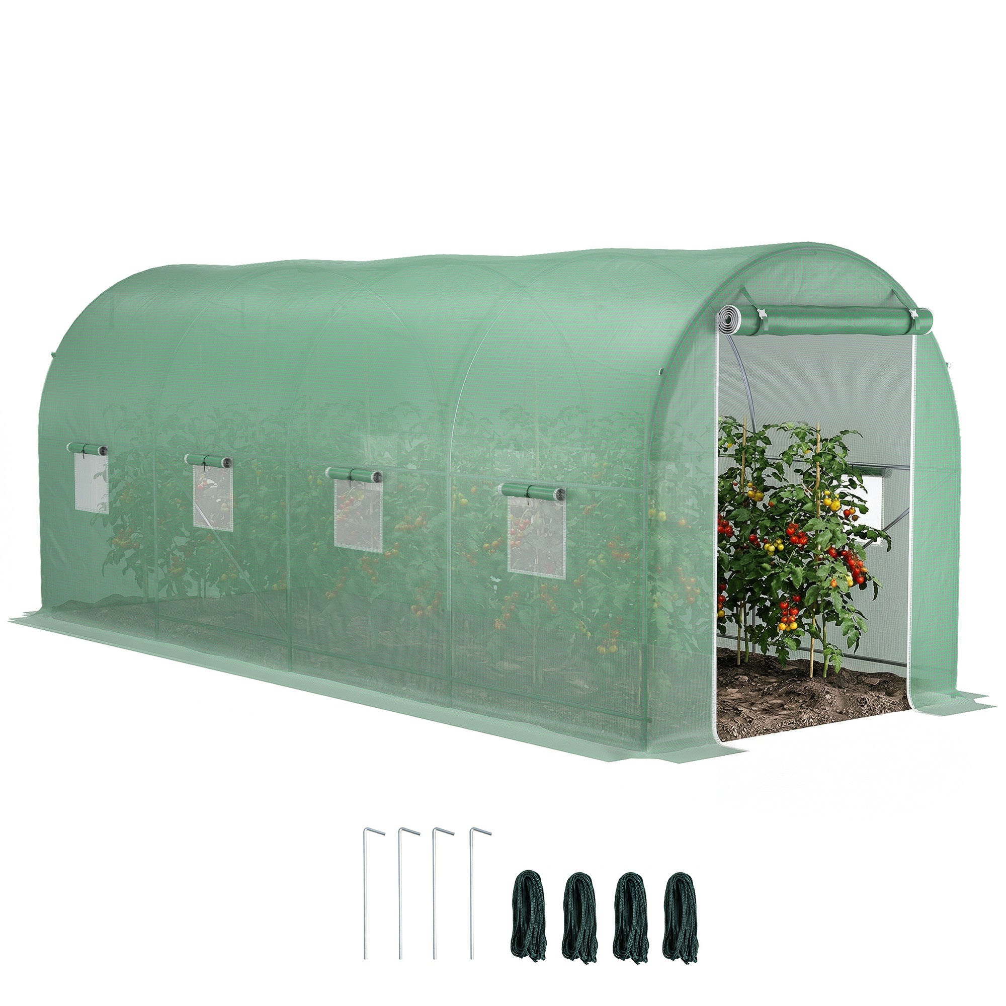 Serra da giardino a tunnel superficie suolo 10 m² 5L x 2P x 2,05A m telaio tubolare rinforzato porta con zip 8 finestre avvolgibili verde