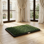 Toilette pour Chien avec 2 Tapis en Gazon Artificiel et Grille de Drainagec, Système Lavable, 63x50,5x3,5cm, Noir