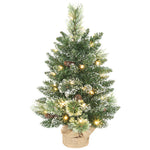 Sapin de Noël artificiel 60 cm, mini arbre de Noël de table floqué avec 35 LED, pommes de pin, fonctionne à piles, vert