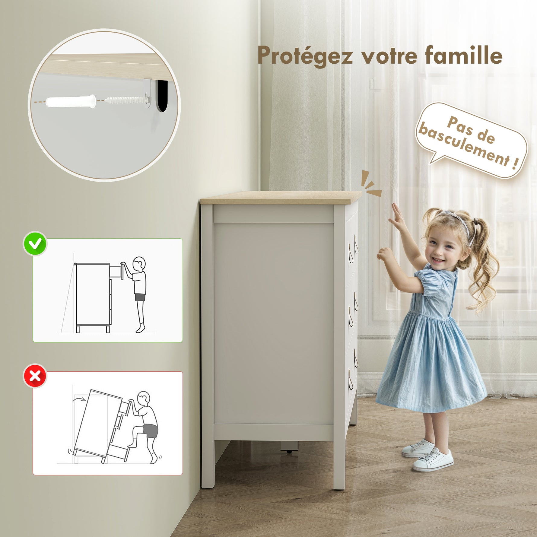 Commode 6 tiroirs meuble de rangement style contemporain avec poignées en polyuréthane, 120 x 40 x 78 cm, blanc