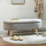 Banc banquette bout de lit coffre de rangement 2 en 1 en tissu avec pieds en bois 110l x 40P x 43H cm gris clair