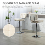 Lot de 2 tabourets de bar avec dossier, hauteur réglable et repose-pieds, cadre en acier, charge 120 Kg, beige