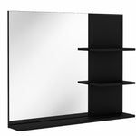 Badezimmerspiegel mit 3 Ablagen 60 x 48 cm, Moderner Wandspiegel für Schlafzimmer, Büro, Schwarz