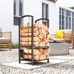 Porte bûches - Range bûches Serviteur de cheminée - Multi Accessoires 2 étagères 40L x 30l x 75H cm métal Noir